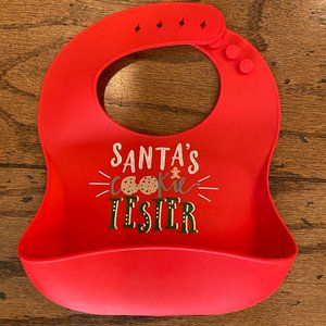 Mud Pie Santa's Cookie Tester Red Silicone Bib with Lip